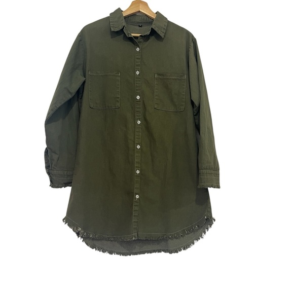 No Brand Womens Olive Green Button Up Top Size Medium Oversized Fit - Picture 1 of 4